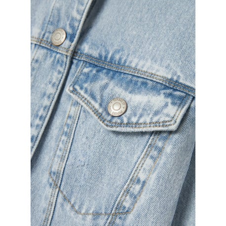 Blouson en jean en coton bleu stone uni à coupe légèrement oversize - Image 3
