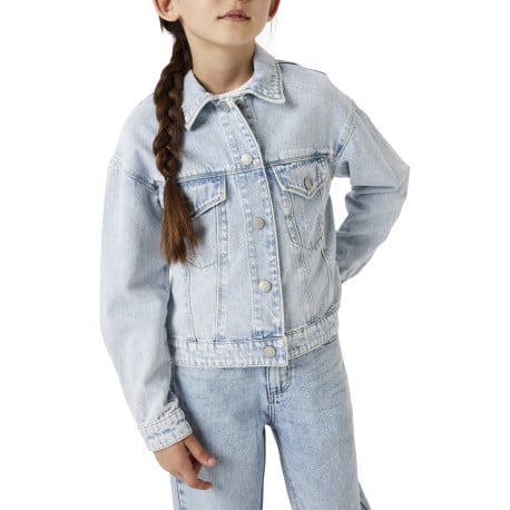 Blouson en jean en coton bleu stone uni à coupe légèrement oversize - Image 4