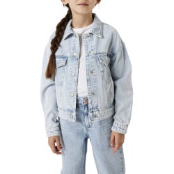 Blouson en jean en coton bleu stone uni à coupe légèrement oversize