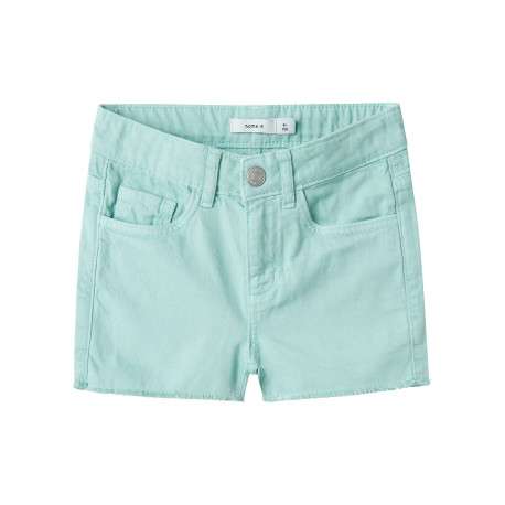 Short 5 poches en coton vert d'eau uni effiloché sur le bas à coupe regular fit