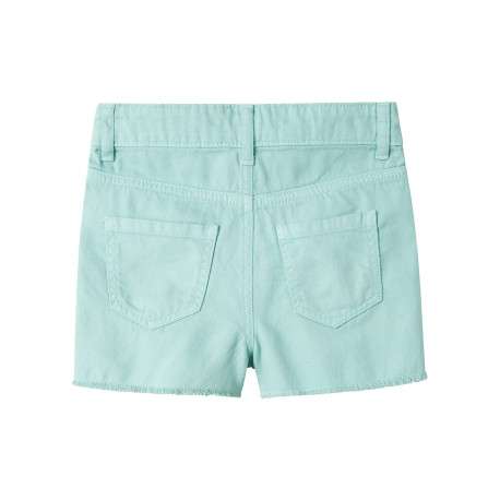 Short 5 poches en coton vert d'eau uni effiloché sur le bas à coupe regular fit - Image 2