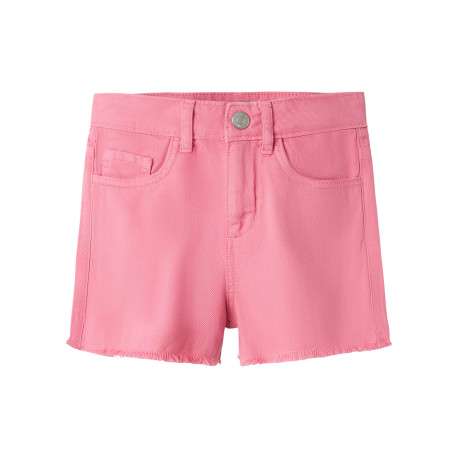 Short 5 poches en coton rose uni effiloché sur le bas à coupe regular fit