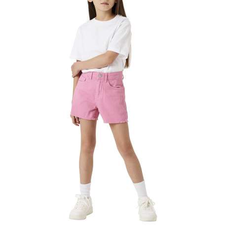 Short 5 poches en coton rose uni effiloché sur le bas à coupe regular fit - Image 4