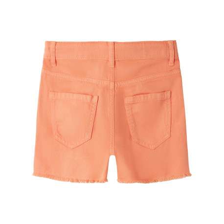 Short 5 poches en coton orange uni effiloché sur le bas à coupe regular fit - Image 2