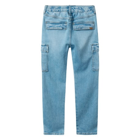 Cargo en coton bleu stone uni avec une coupe slim et une taille mi-haute - Image 2