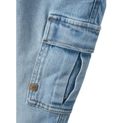 Cargo en coton bleu stone uni avec une coupe slim et une taille mi-haute