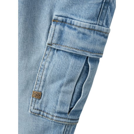 Cargo en coton bleu stone uni avec une coupe slim et une taille mi-haute - Image 3