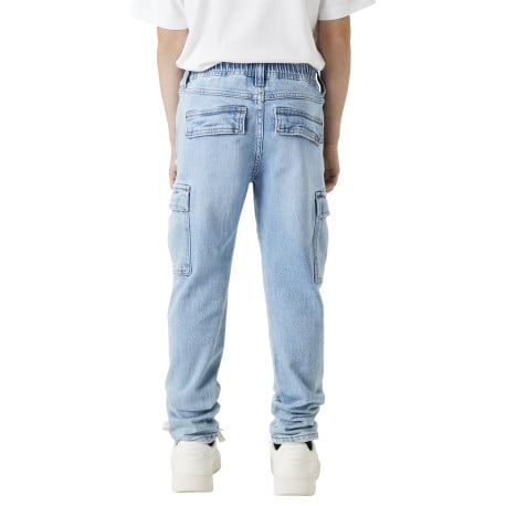 Cargo en coton bleu stone uni avec une coupe slim et une taille mi-haute - Image 5