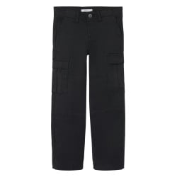 Cargo en coton noir uni avec une coupe regular fit et une taille basse