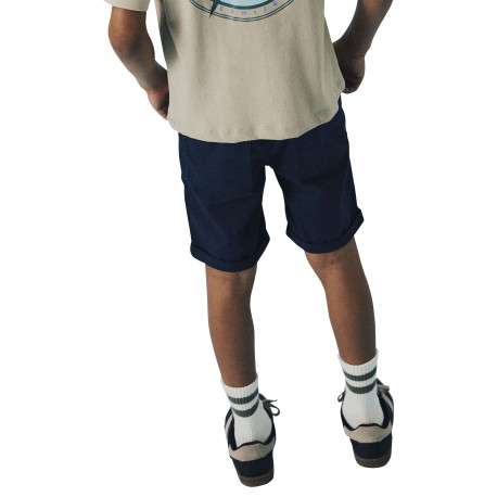 Short 5 poches en coton bleu marine uni à coupe regular fit et à taille basse - Image 4