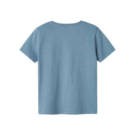 T-shirt en coton bleu chiné imprimé à l'avant avec une coupe droite - Image 2