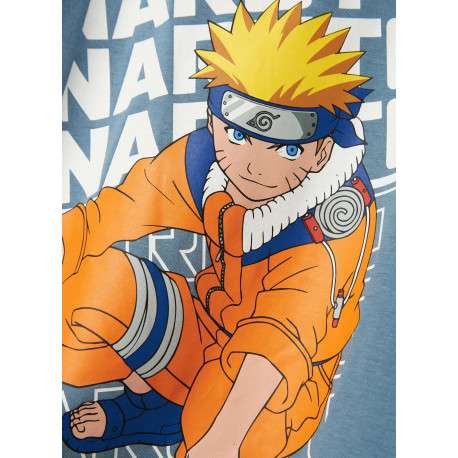 T-shirt en coton bleu chiné imprimé à l'avant avec une coupe droite - Image 3