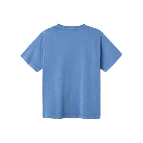 T-shirt en coton biologique bleu effet légèrement délavé avec un col rond - Image 2