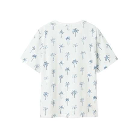 T-shirt en coton biologique blanc avec des palmiers imprimés et un col rond - Image 2