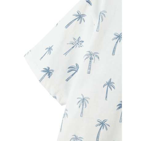 T-shirt en coton biologique blanc avec des palmiers imprimés et un col rond - Image 3