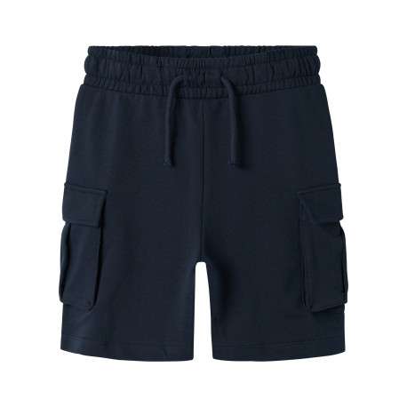 Short jogging cargo bleu marine uni à coupe droite et à taille élastiquée - Image 2
