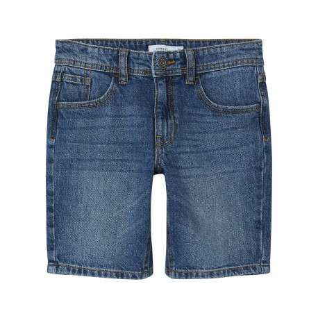 Short denim 5 poches en coton bleu indigo uni avec une coupe regular fit