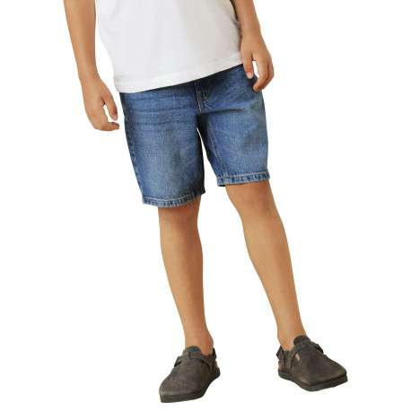 Short denim 5 poches en coton bleu indigo uni avec une coupe regular fit - Image 4