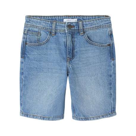 Short denim 5 poches bleu délavé en coton avec une coupe droite