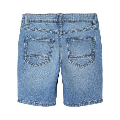 Short denim 5 poches bleu délavé en coton avec une coupe droite - Image 2