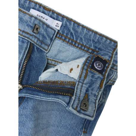 Short denim 5 poches bleu délavé en coton avec une coupe droite - Image 3