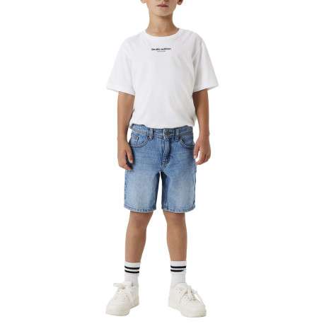 Short denim 5 poches bleu délavé en coton avec une coupe droite - Image 4