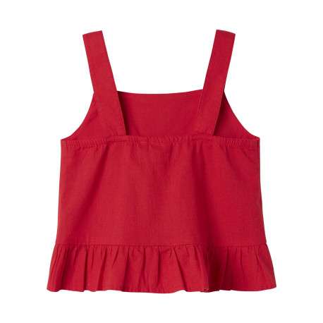 Débardeur en coton mélangé rouge uni à volants sur le bas avec un col carré - Image 2