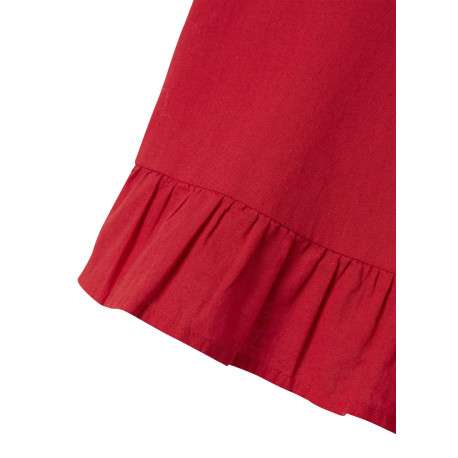 Débardeur en coton mélangé rouge uni à volants sur le bas avec un col carré - Image 3