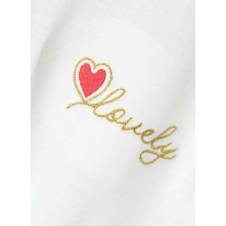 T-shirt blanc uni brodé à la poitrine et croisé sur le bas avec une coupe droite - Image 3