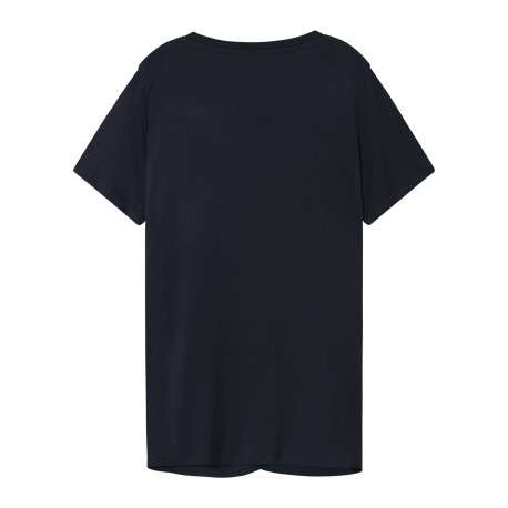 T-shirt bleu marine uni brodé à la poitrine et croisé sur le bas à coupe droite - Image 2
