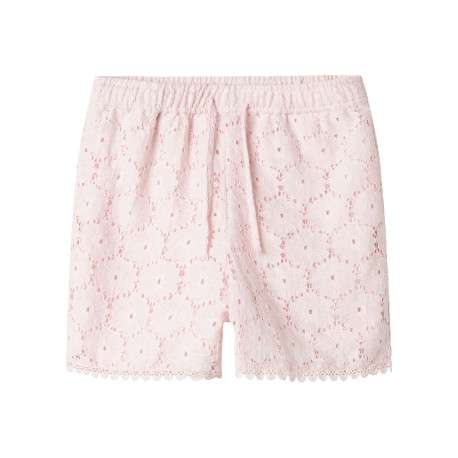 Short en coton mélangé rose uni en dentelle à fleurs avec une coupe droite