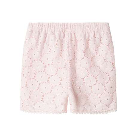 Short en coton mélangé rose uni en dentelle à fleurs avec une coupe droite - Image 2