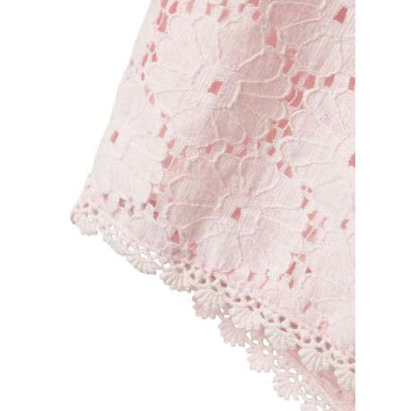 Short en coton mélangé rose uni en dentelle à fleurs avec une coupe droite - Image 3