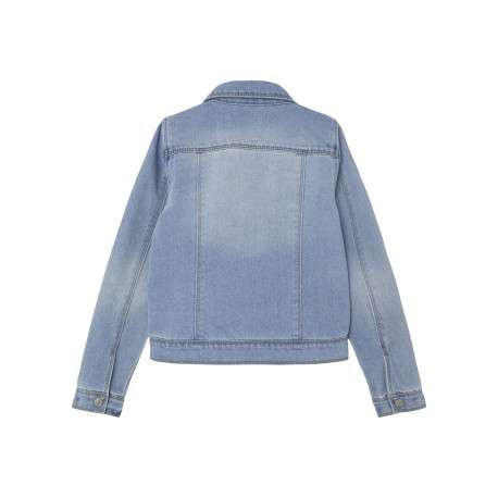 Blouson en jean en coton mélangé bleu stone uni avec un col à revers - Image 2