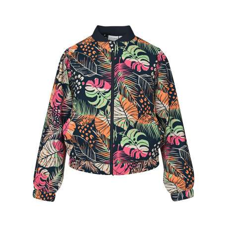 Bomber bleu marine zippé à l'avant à imprimé tropical avec une coupe droite