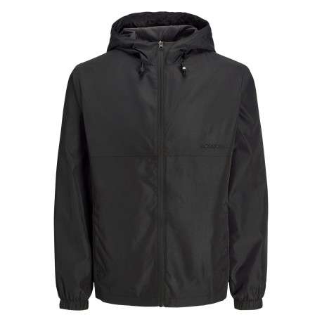 Veste coupe-vent noire unie à coupe droite avec col à capuche et manches longues