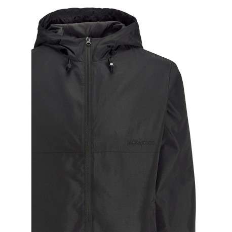 Veste coupe-vent noire unie à coupe droite avec col à capuche et manches longues - Image 2