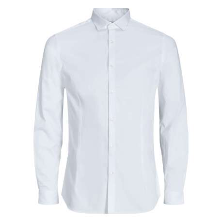 Chemise en coton blanche unie à coupe loose avec col italien et manches longues