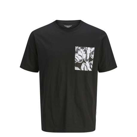 T-shirt en coton regular noir à imprimé floral avec col rond et manches courtes