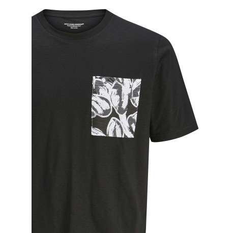 T-shirt en coton regular noir à imprimé floral avec col rond et manches courtes - Image 2