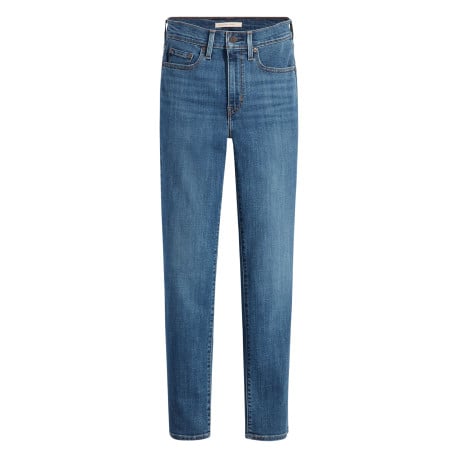 Jean 724 bleu uni avec une coupe slim une taille haute et des passants