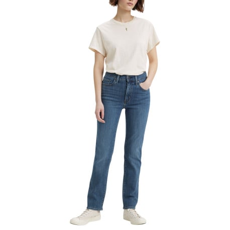 Jean 724 bleu uni avec une coupe slim une taille haute et des passants - Image 2