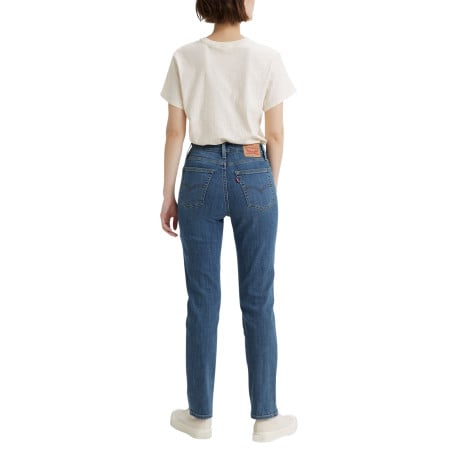 Jean 724 bleu uni avec une coupe slim une taille haute et des passants - Image 3