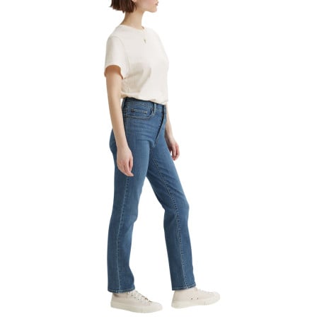 Jean 724 bleu uni avec une coupe slim une taille haute et des passants - Image 4