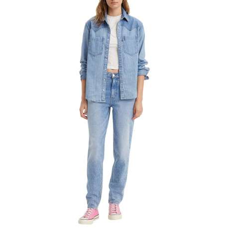 Jean '80s Mom Jeans bleu stone uni à coupe tapered et à taille haute - Image 3