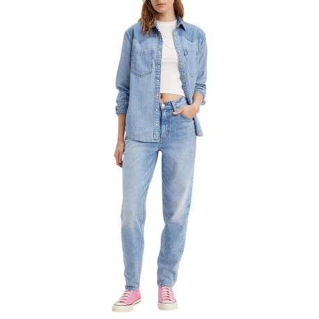 Jean '80s Mom Jeans bleu stone uni à coupe tapered et à taille haute - Image 7