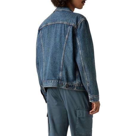 Blouson en jean en coton bleu uni avec un col à revers et des poches - Image 3
