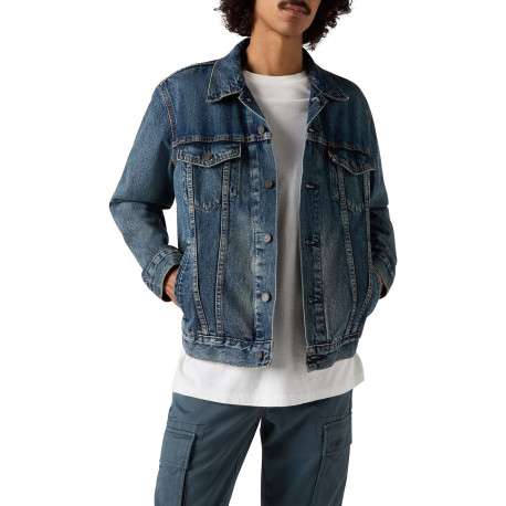 Blouson en jean en coton bleu uni avec un col à revers et des poches - Image 5