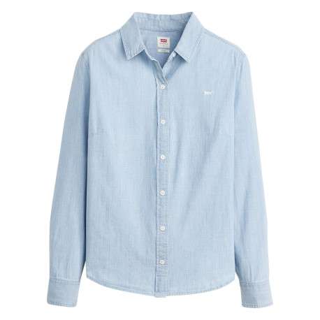 Chemisier denim en coton bleu ciel uni à coupe droite avec le logo brodé