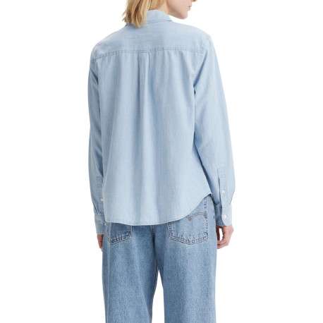 Chemisier denim en coton bleu ciel uni à coupe droite avec le logo brodé - Image 4